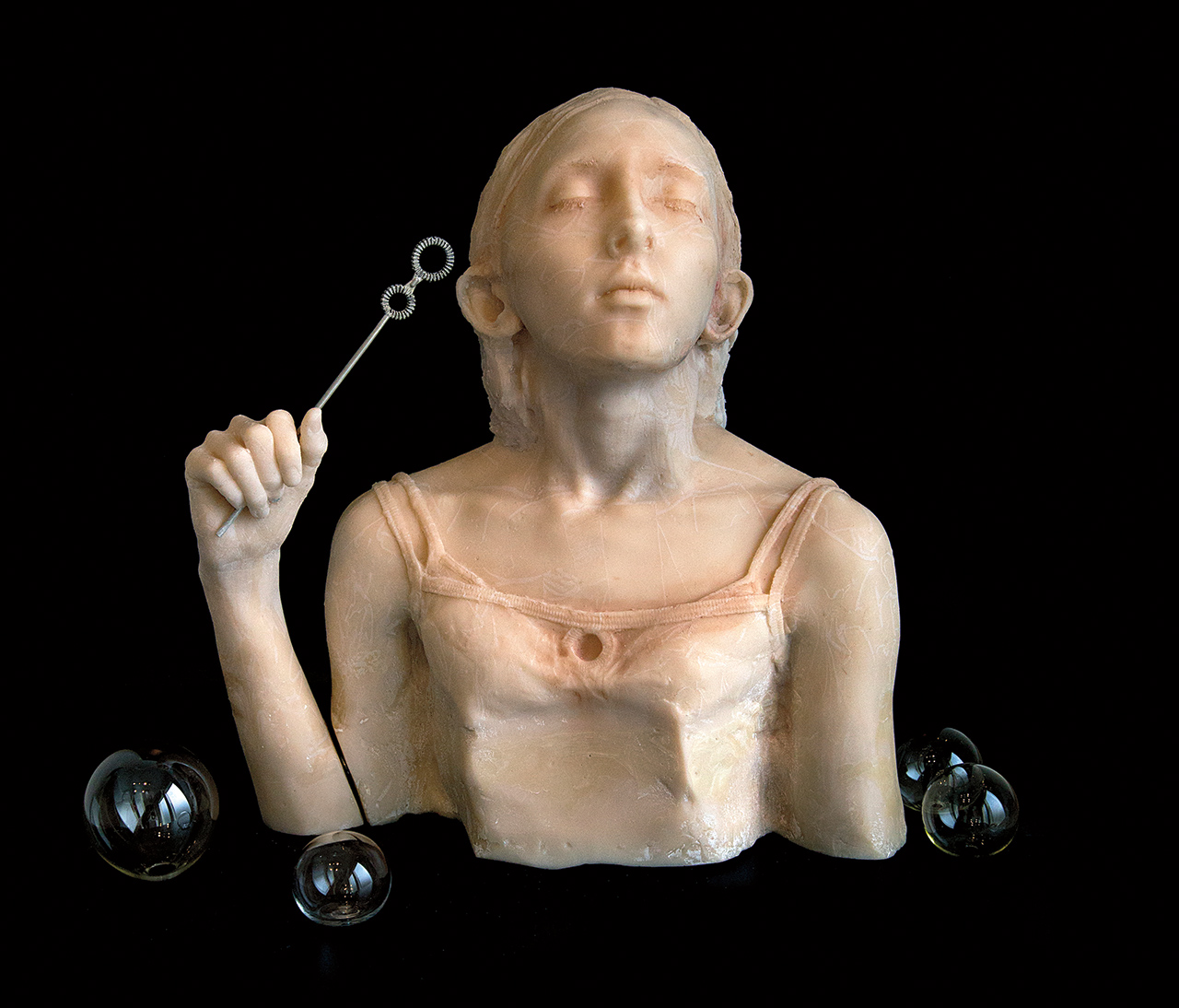Dean Allison's work "Float" shows girl blowing bubbles