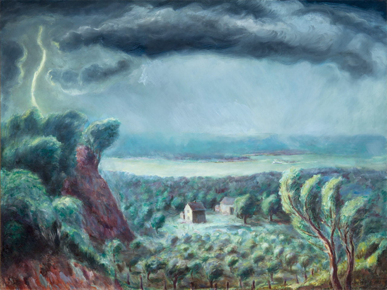painting of stormy, rural landscape
