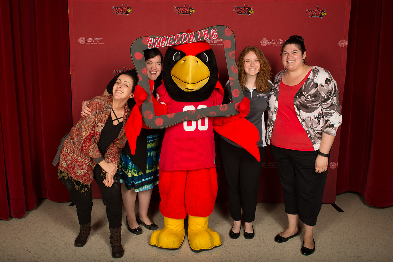 Faculty and staff pose with Reggie Redbird at the 2016 Faculty-Staff Appreciation Luncheon.