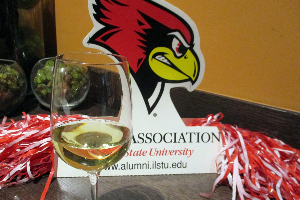 wine glass in front of Redbird head
