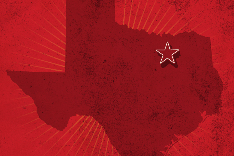 Picture of Texas with star on Dallas
