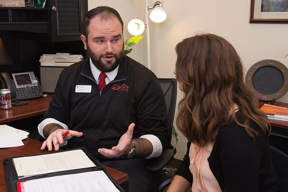a student gains confidence when talking with a career advisor