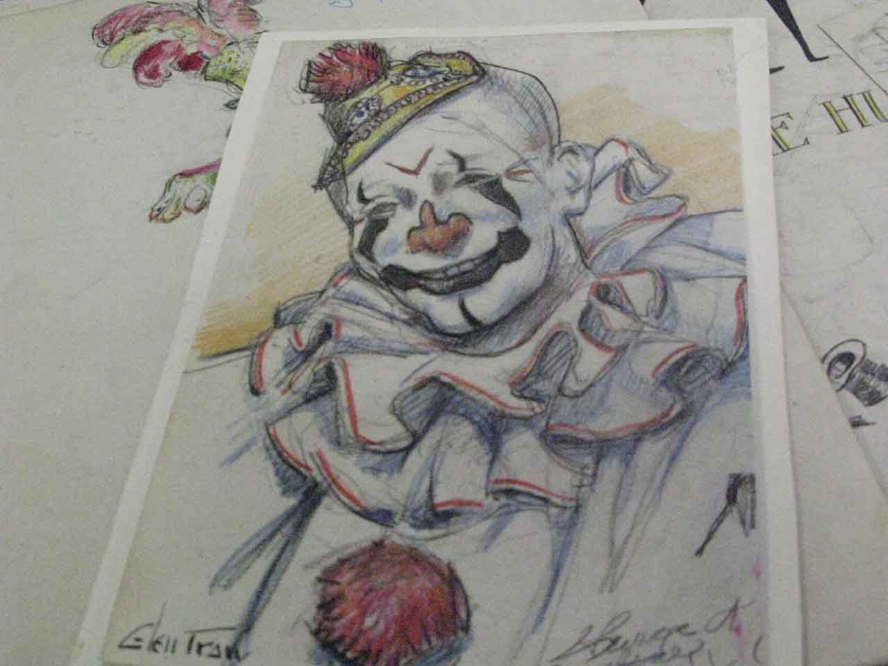 Sketch of a clown in makeup