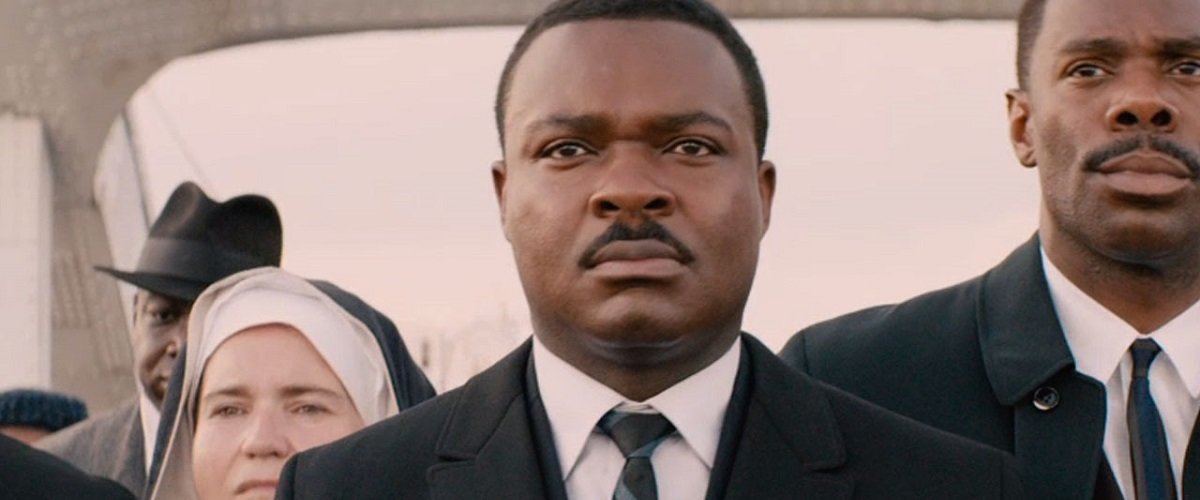 actor portraying Martin Luther King lined with others in Selma.
