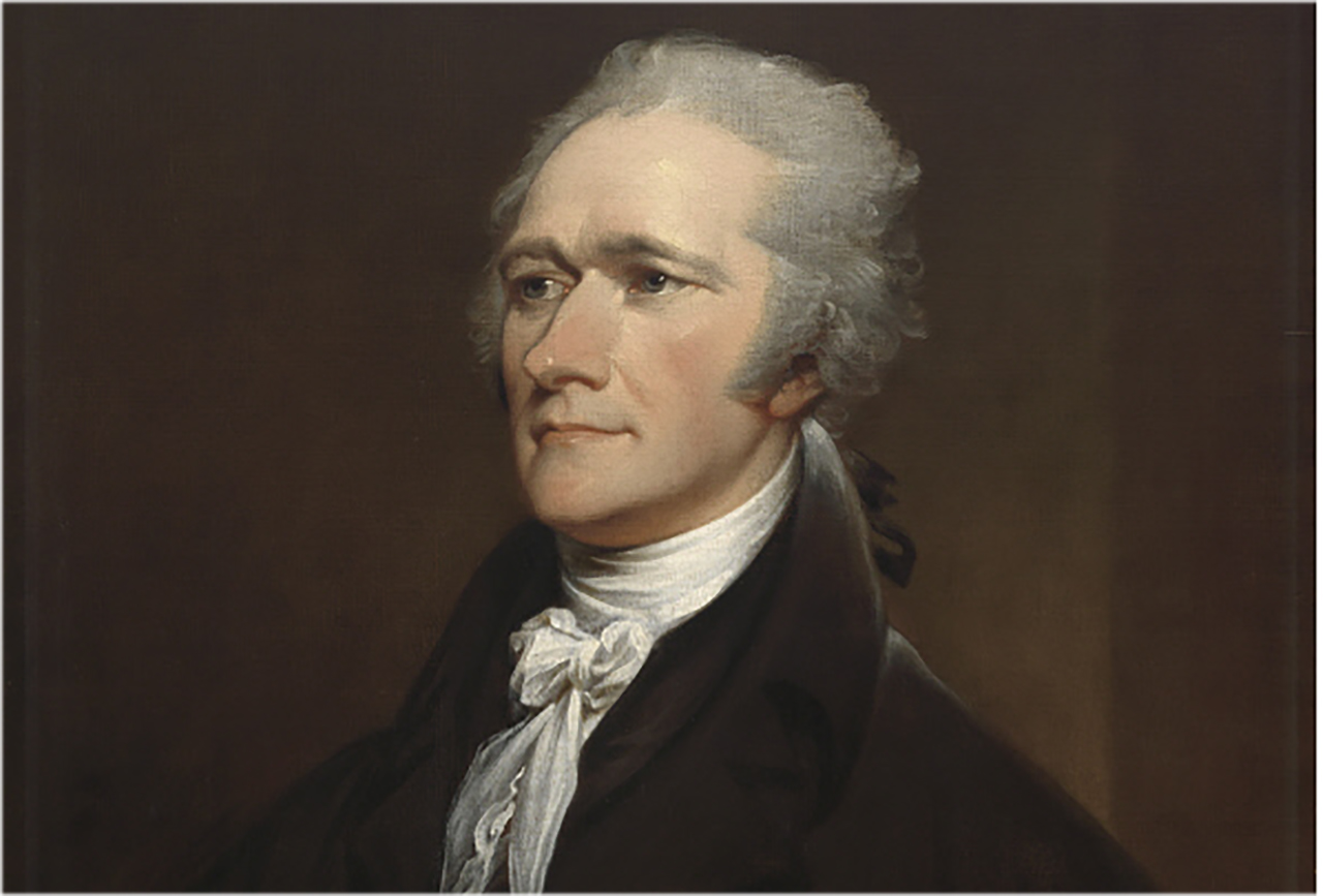 face and coat of Alexander Hamilton in a oil painting