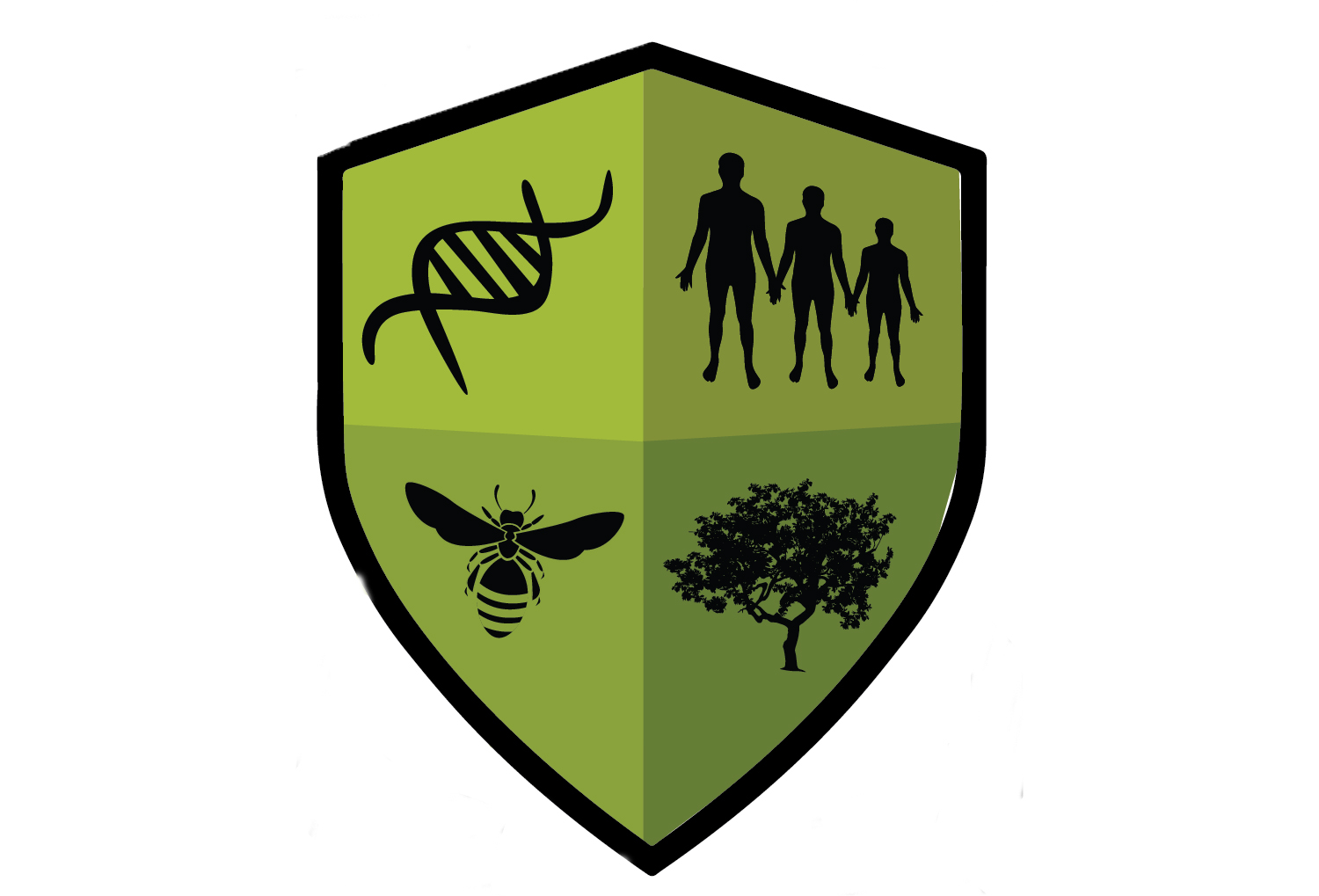 Seal with DNA double helix, people, tree, and bees on it
