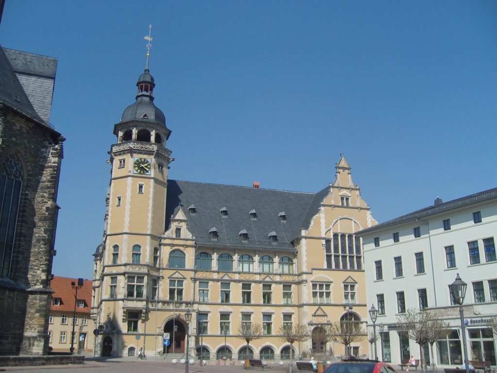Castle-like building with clocktower in Köthen,