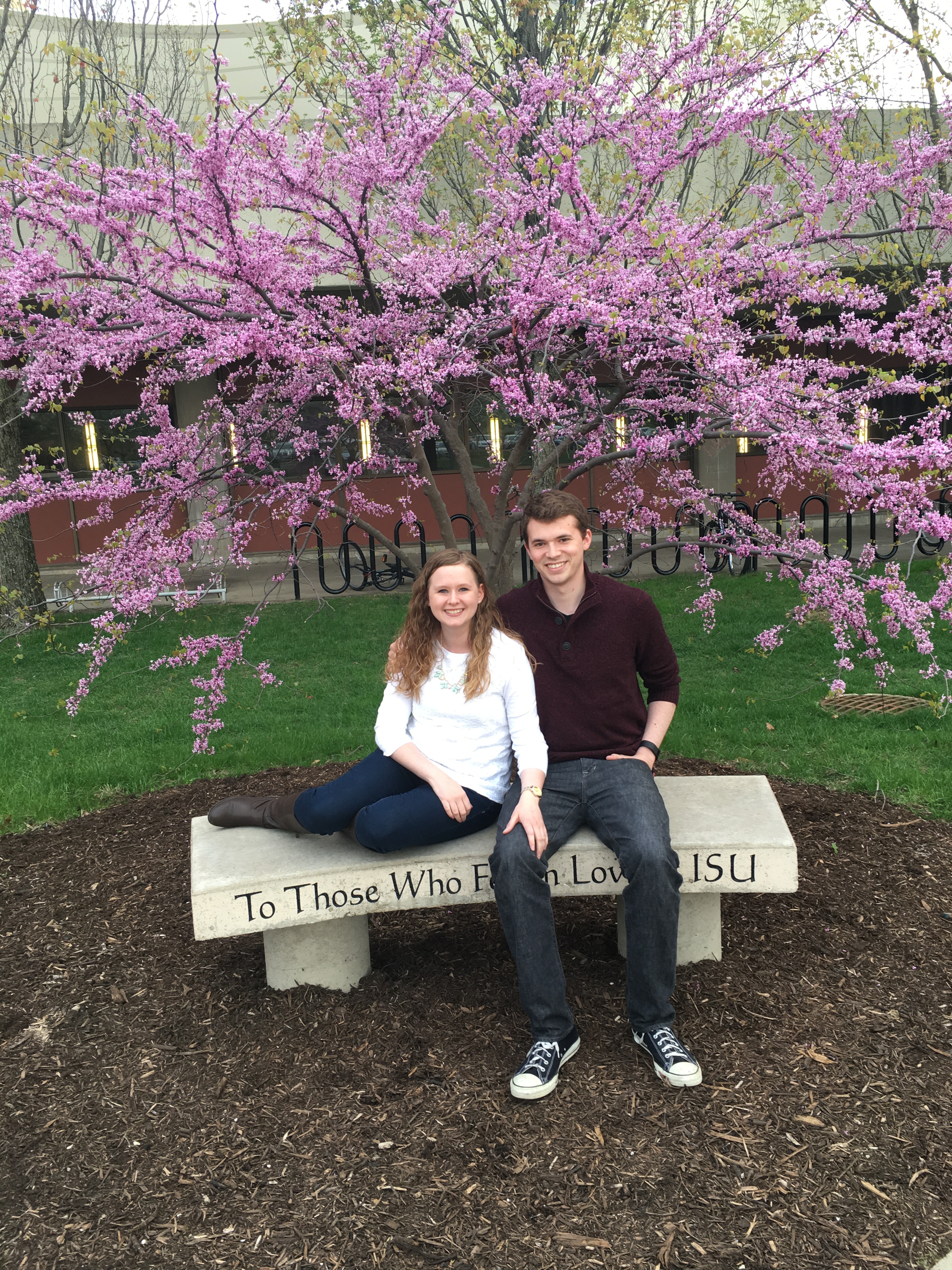 Andrea and Evan Burie on the love bench