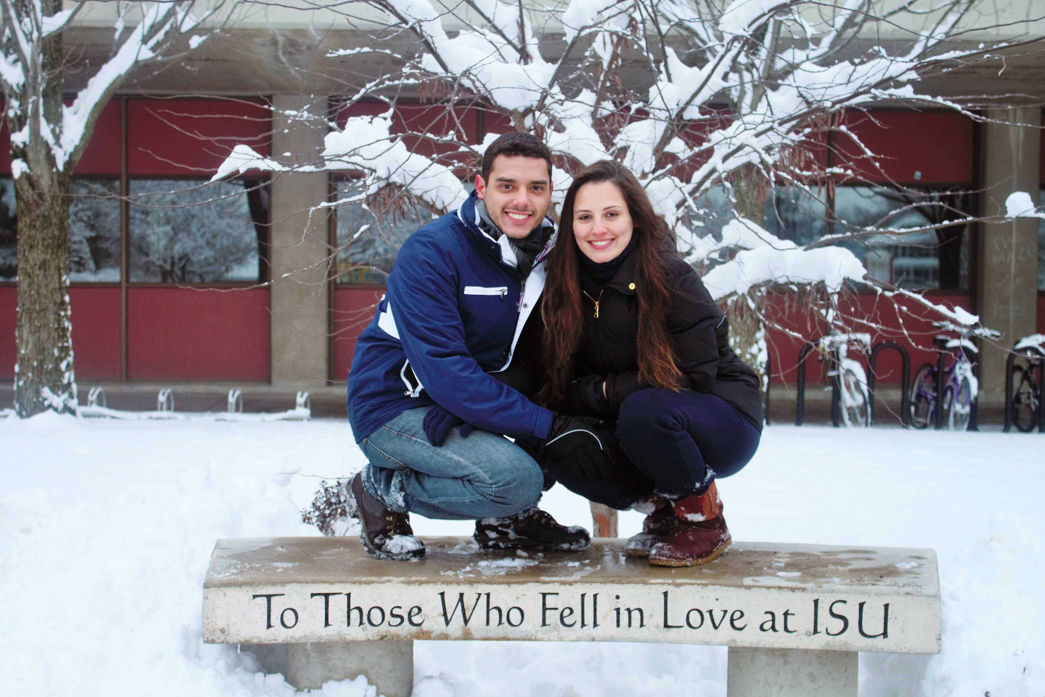 Diogo Marson and Nathalia Prado on the love bench