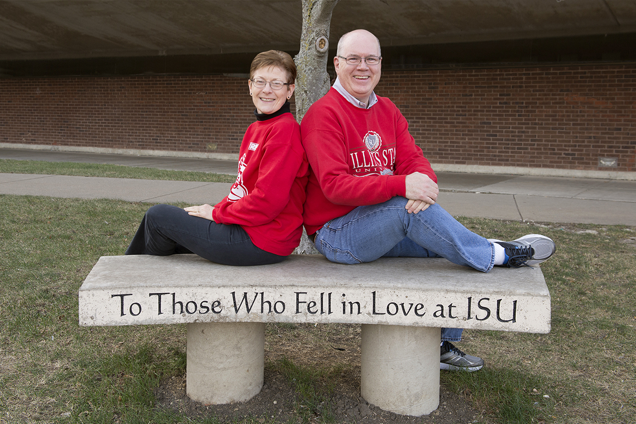 Lisa Rinkenberger and Matt Walsh memorialized their campus romance with the ISU love bench.