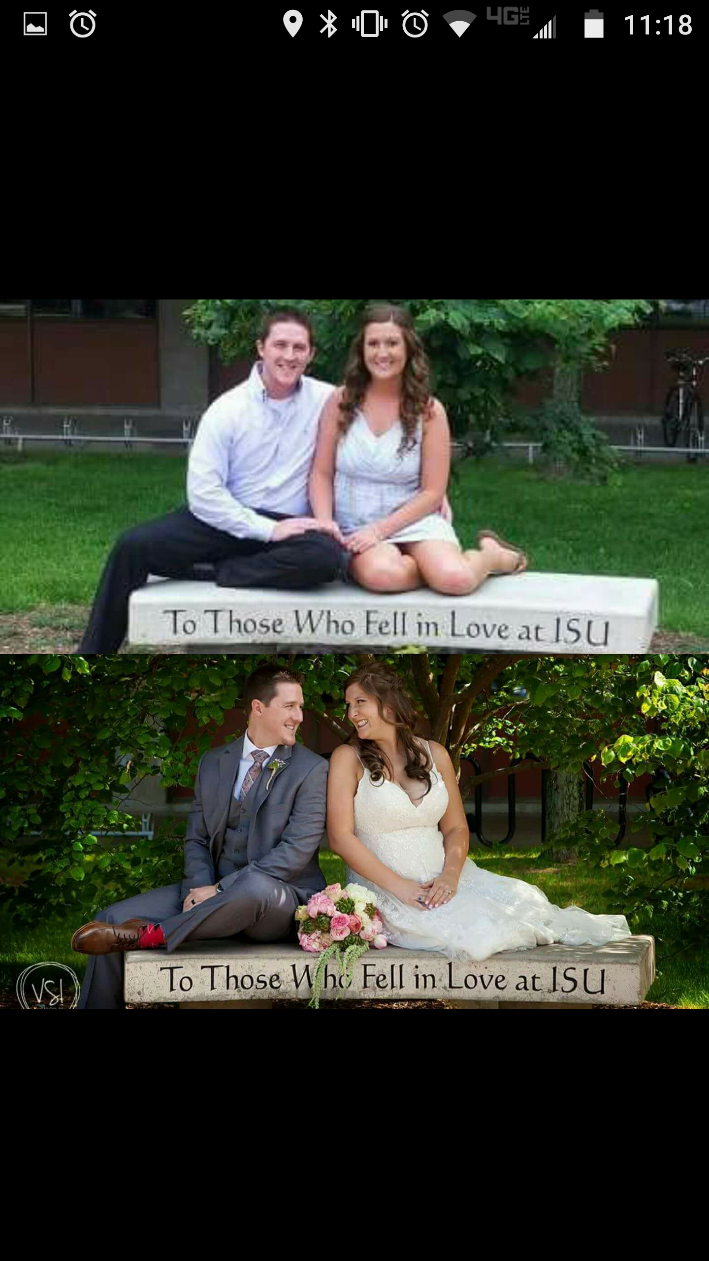 Tim Emerson ’10 and Hannah (Wallbaum) Emerson ’12 on the love bench