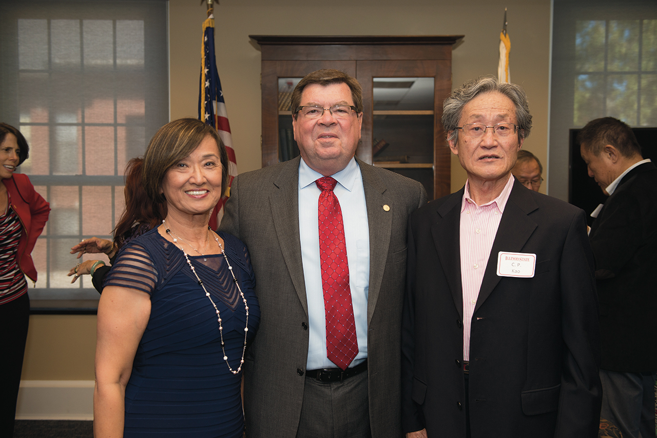 President Larry Dietz with Anna Wei, M.S. ’73, and her husband, C.P. Koa.