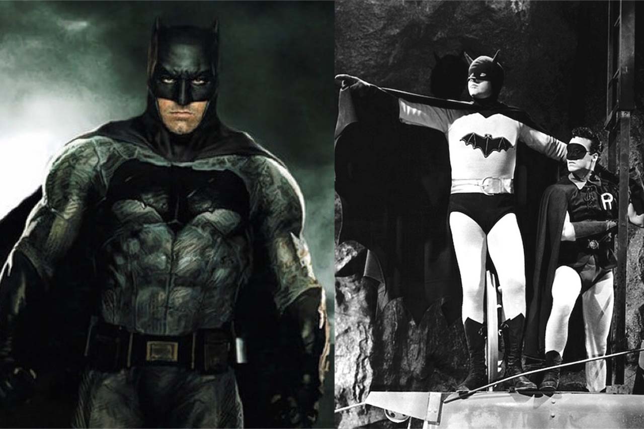 men in bat costumes from the 2010s and the 1940s.