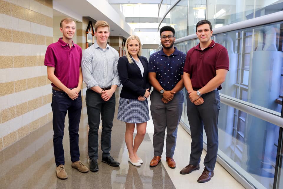 Alpha Kappa Psi’s five-member Adobe Team at Illinois State consists of Ben Justice (left), Hunter Highfill, Carrie Happel, Konner Foster, and Derek Blidy.