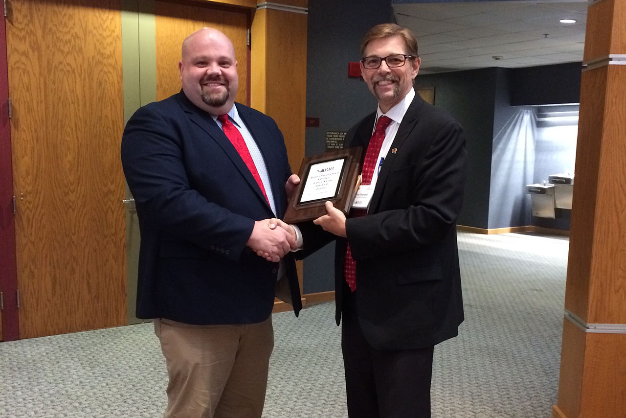 Lucas Maxwell with Robert Rhykerd, department chair for the Department of Agriculture at ISU.