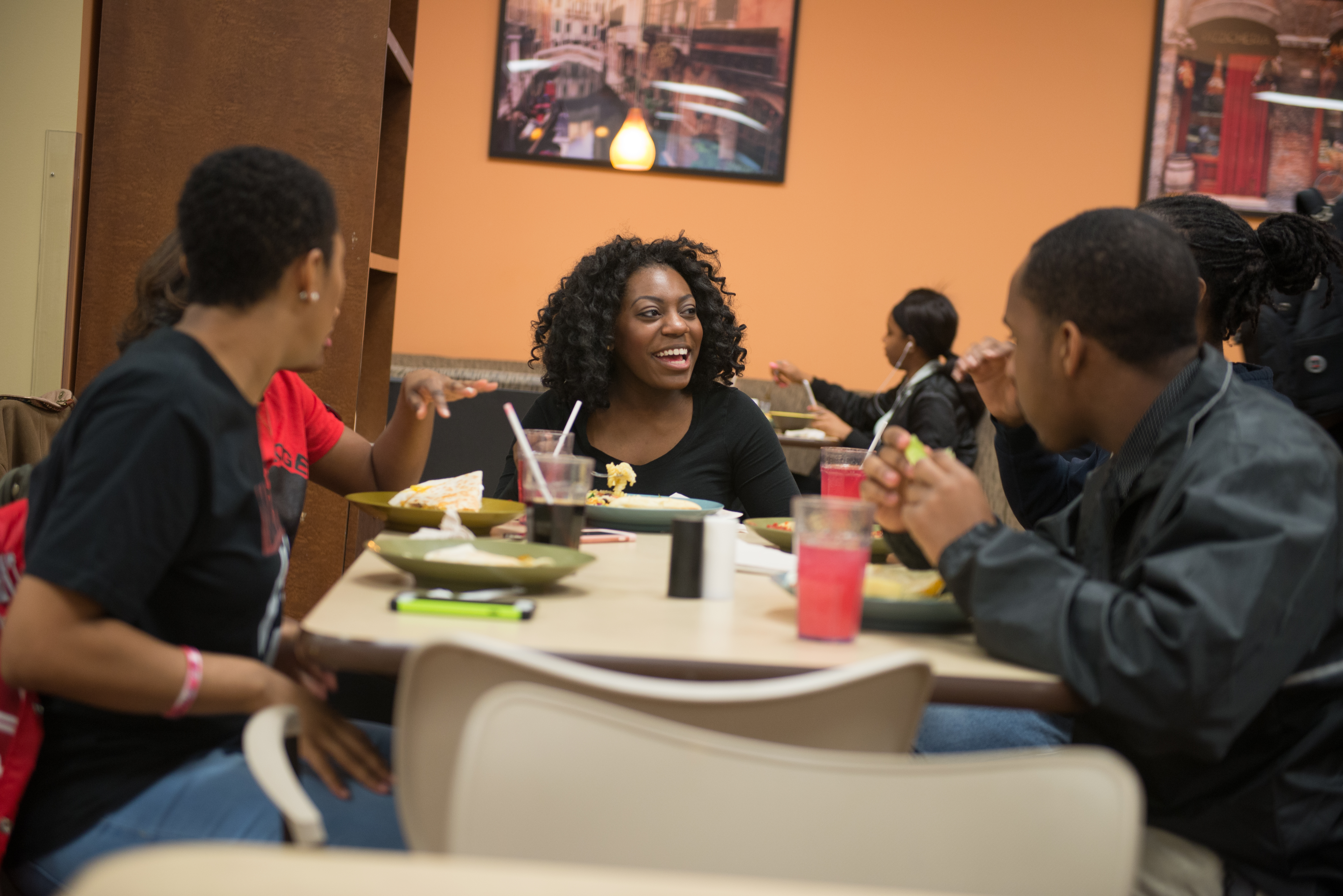 Students at at dining center table
