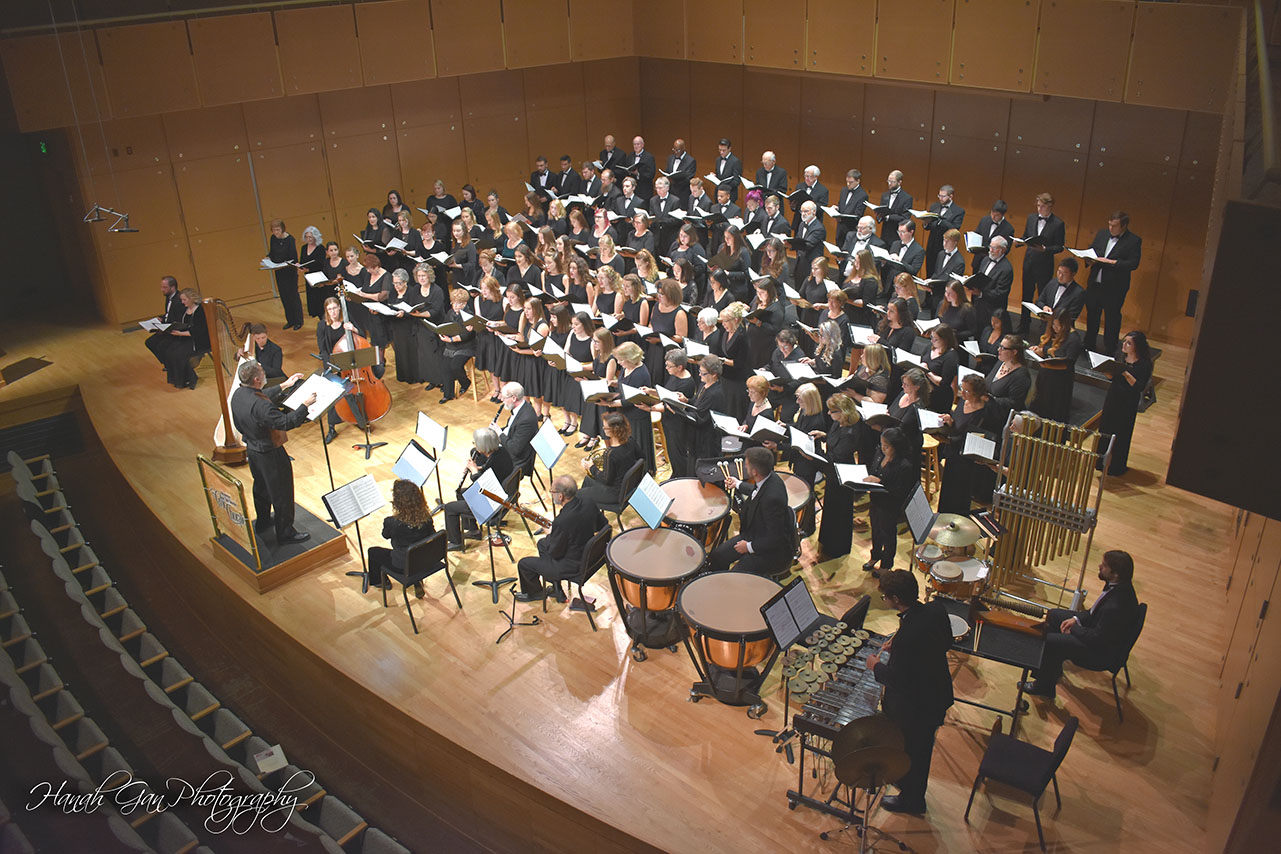 Image of the ISU Civic Chorale performing on stage at their 50th Anniversary Concert.