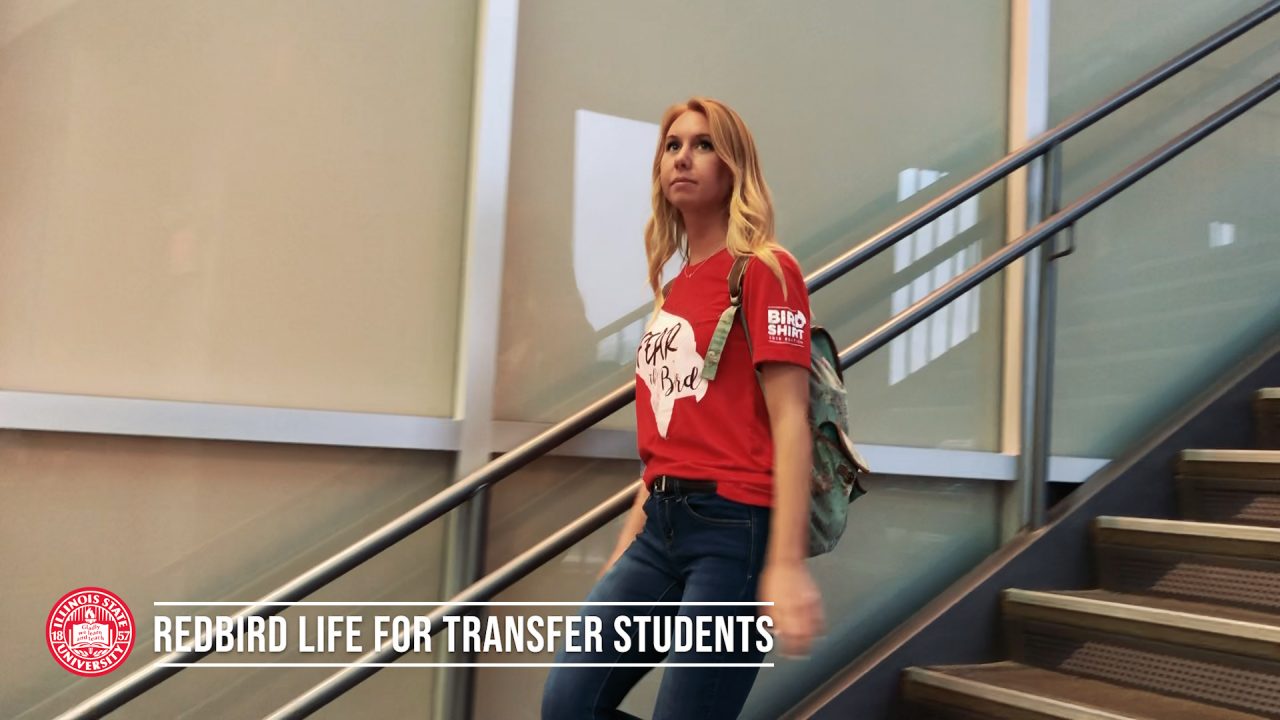 Transfer student walking at Student Fitness Center at Illinois State
