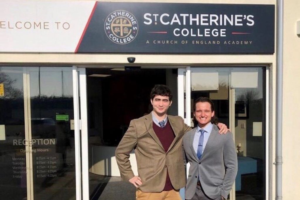 Noah Tang and Zack Maslanka in front of St. Catherine's College