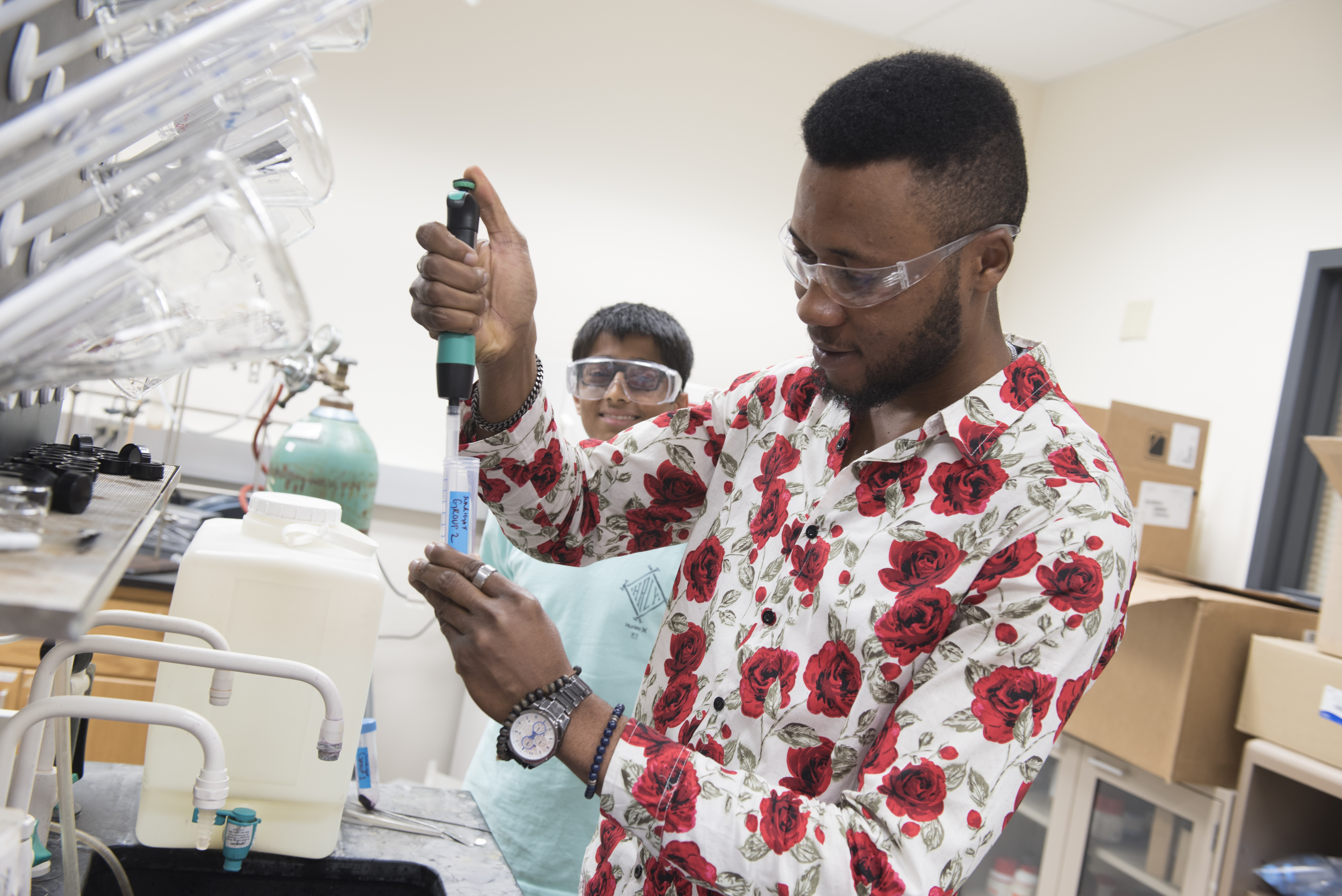 Illinois State graduate student Pascal Eyimegwu at work in the lab.