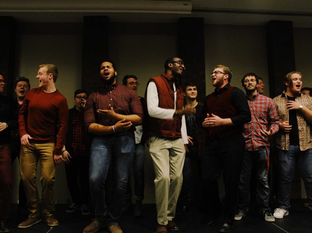 The Acafellaz performing in the Prairie Room in the Bone Student Center.