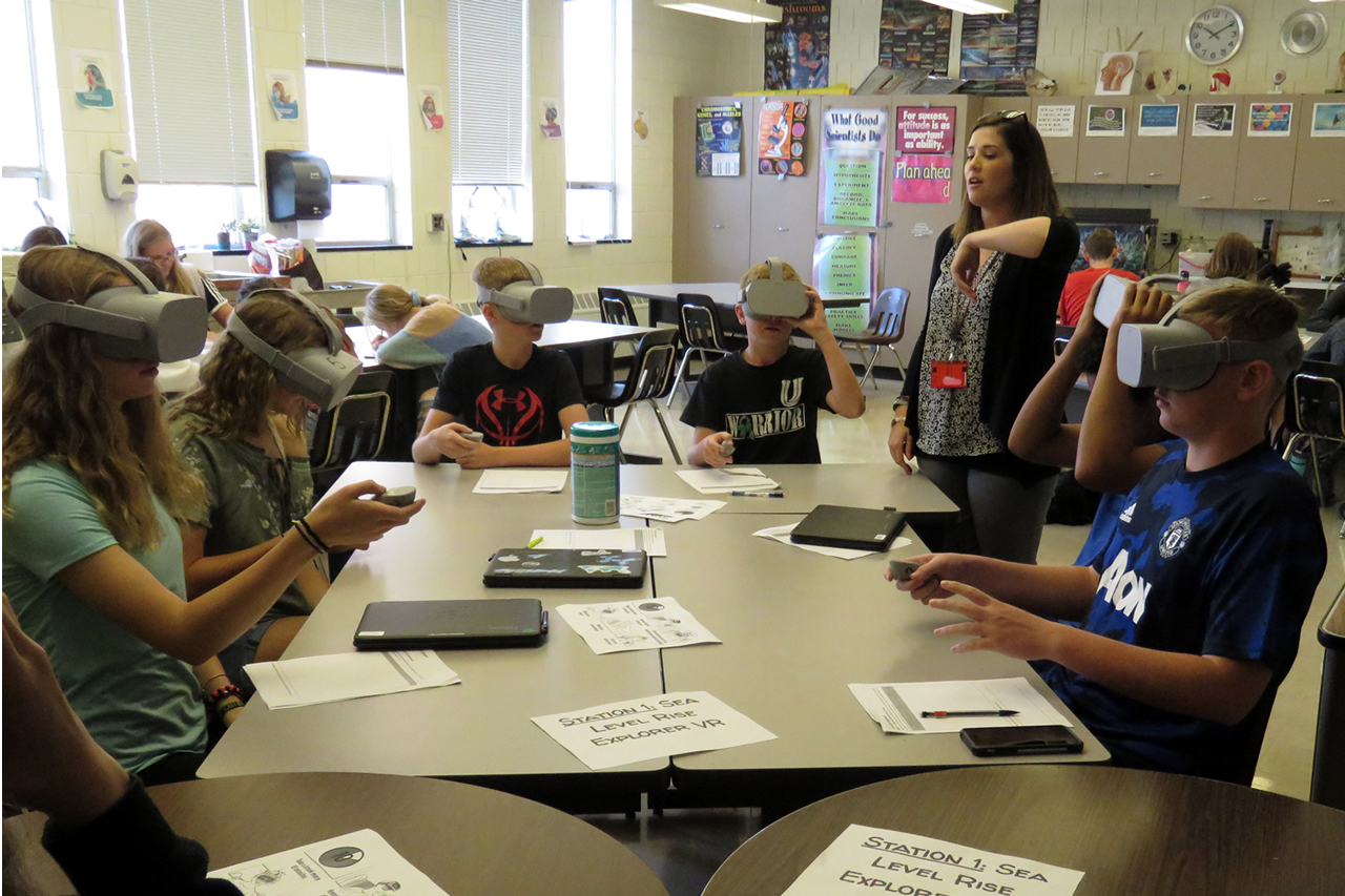 Students use virtual learning devices