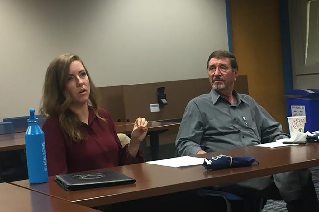 Illinois State alumni Alana McGinty and Randy Gibson returned to campus during Homecoming to speak about their Peace Corps experiences.