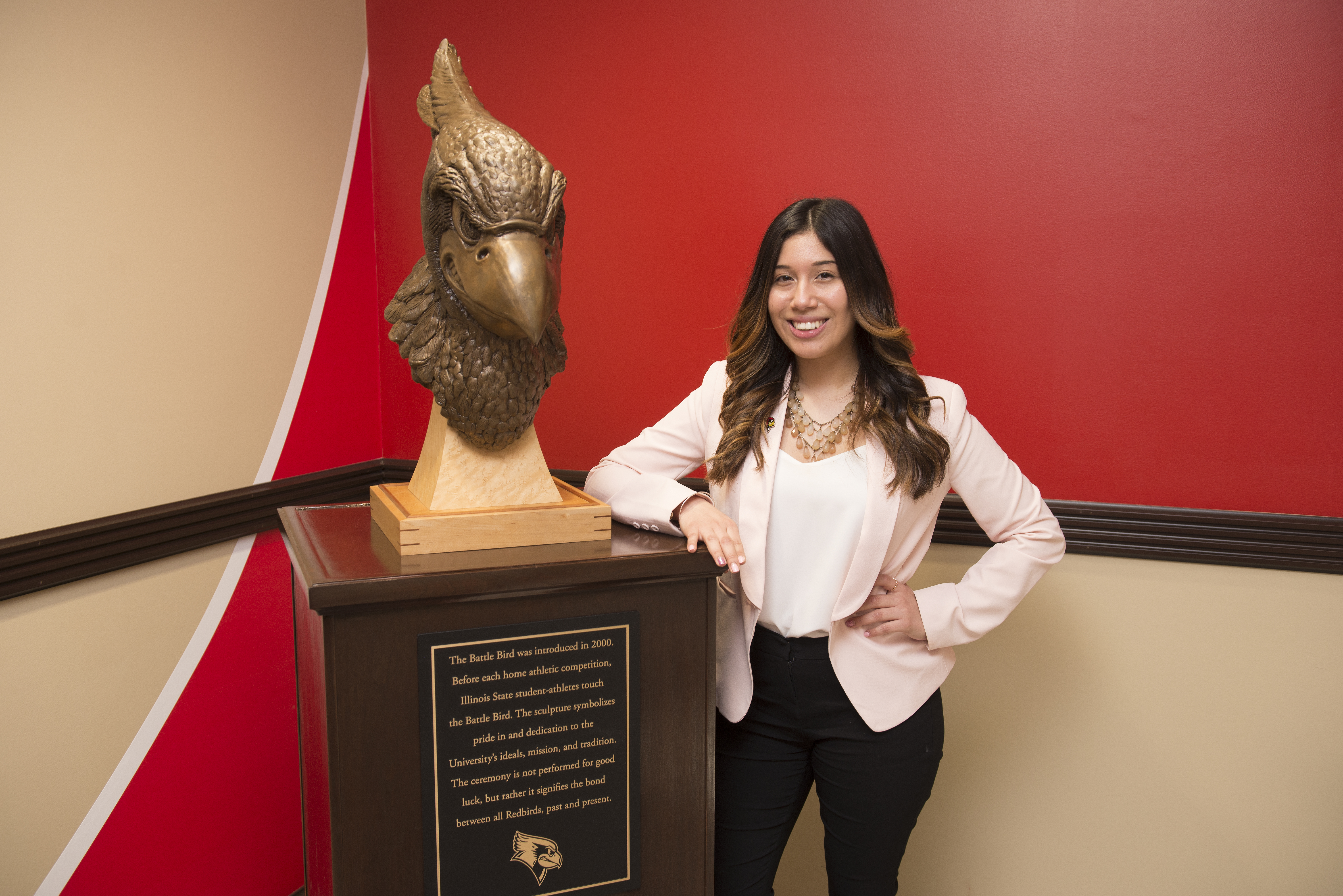 The replica Battle Bird in Hovey Hall is one option for commencement photos.
