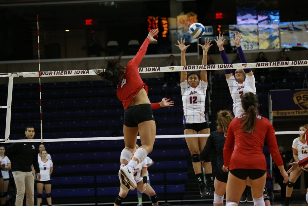 Illinois State junior outside hitter Kaylee Martin goes up for a kill against Evansville in the Missouri Valley Conference tournament on November 28 in Cedar Falls, Iowa. 