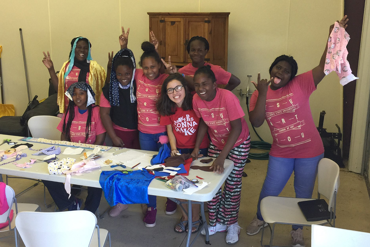 Camila Pasquel with students from the art club with Youth Hope
