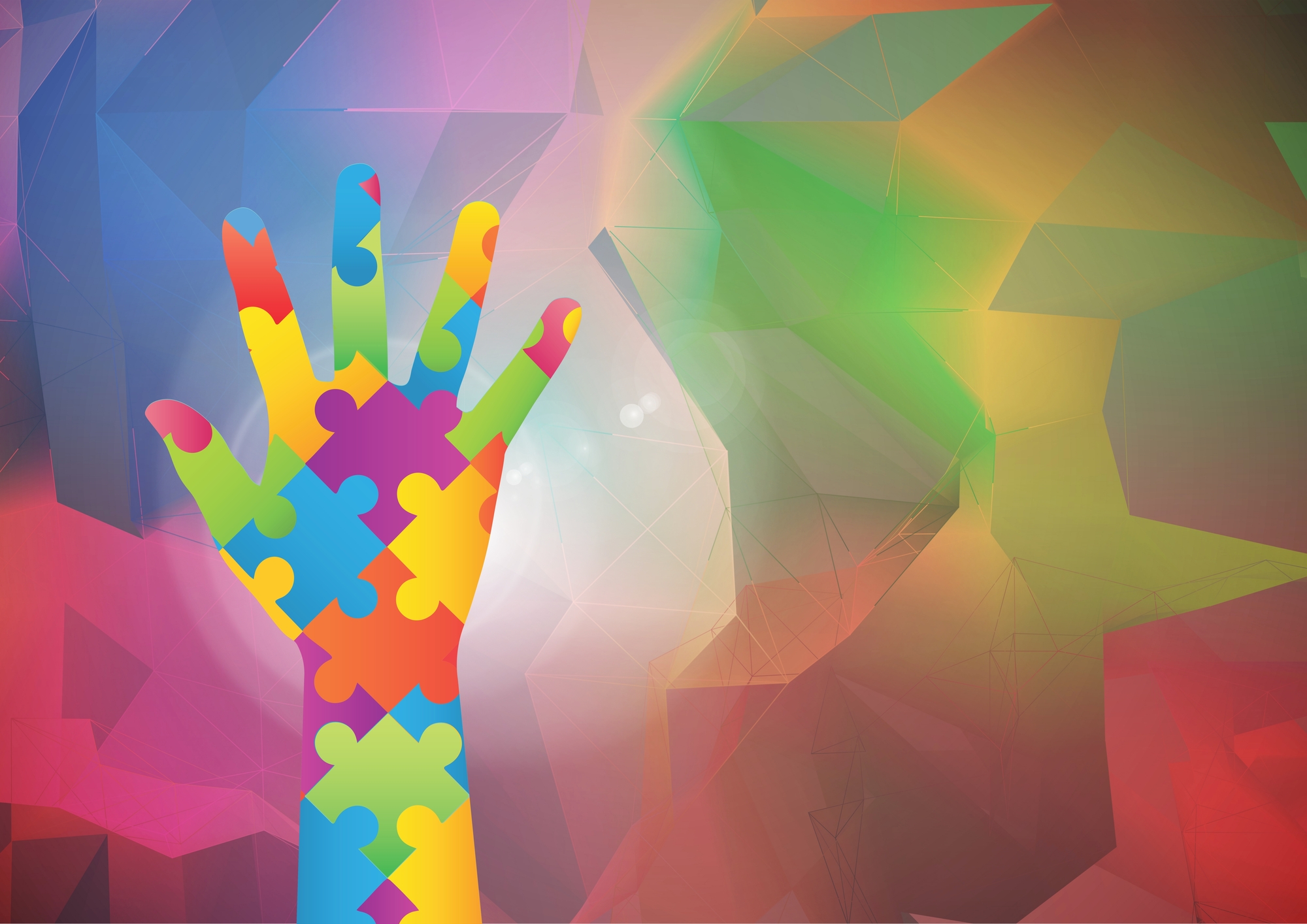 Digital composite of Multicolored Hand against colorful background