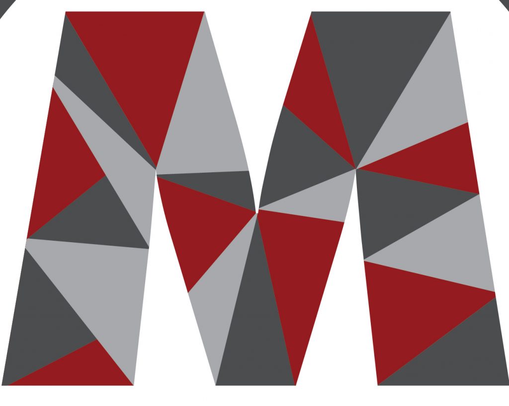 Letter M created with various patterns