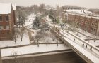 Looking down on the College Avenue overpass from Milner Library