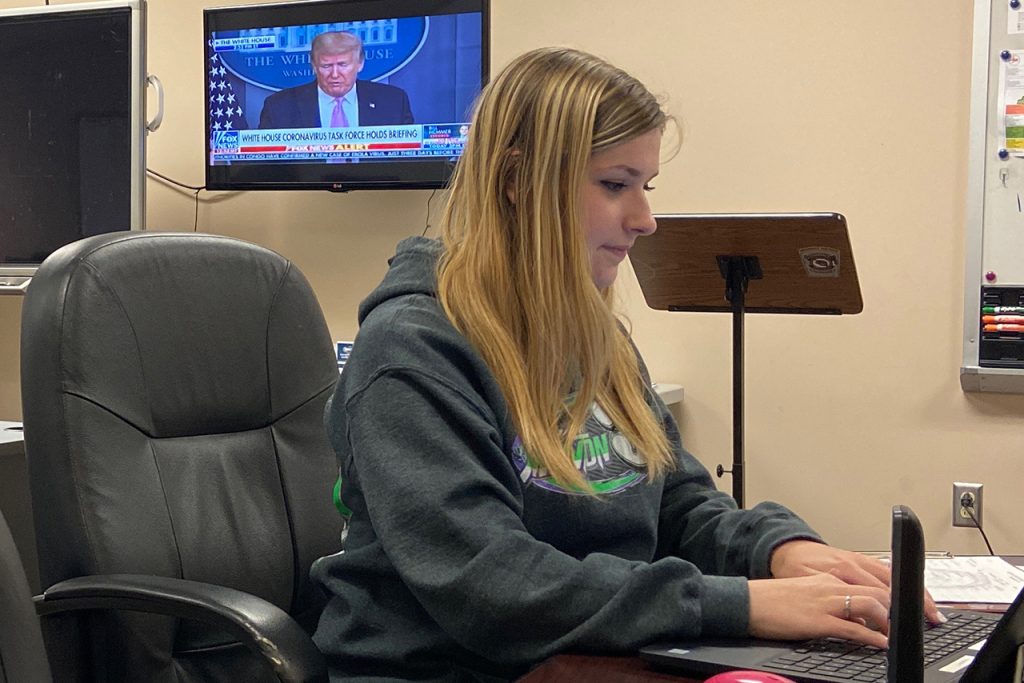 Taylor Lehman '19 works in the emergency operations center as part of her job at the Caldwell County Health Department.