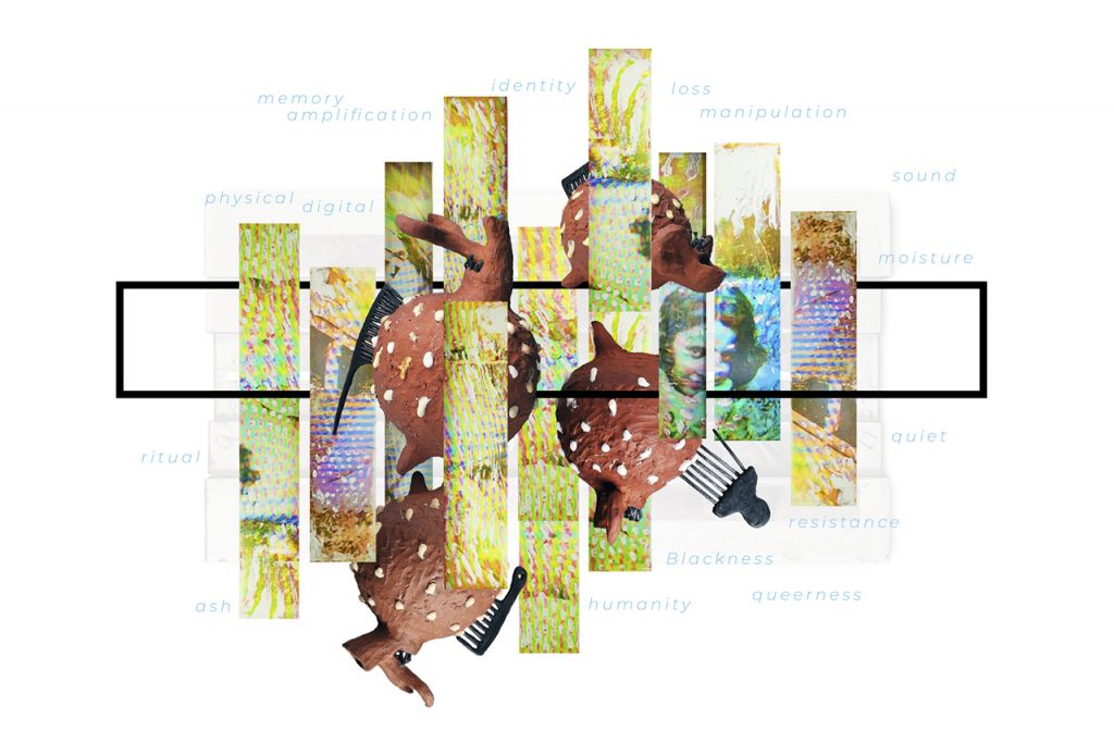 artwork from the exhibition poster for "A Lot & a little" depicting a collage of images and words