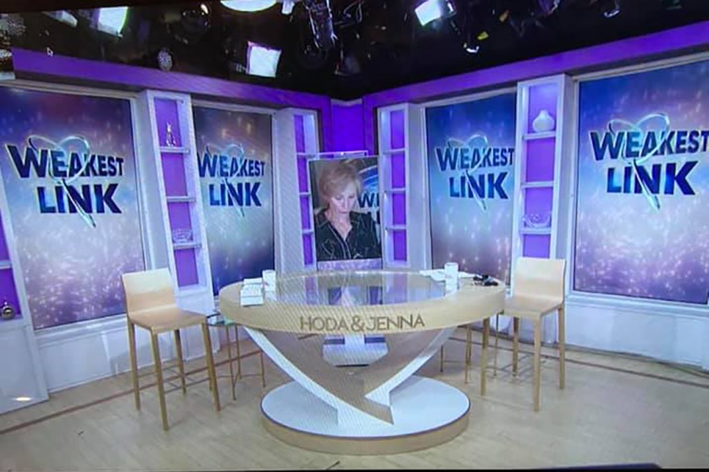 set of Hoda & Jenna show with Jane Lynch appearing
