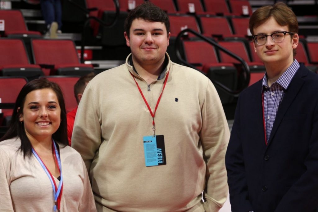 Student reporters for The Vidette in Redbird Arena