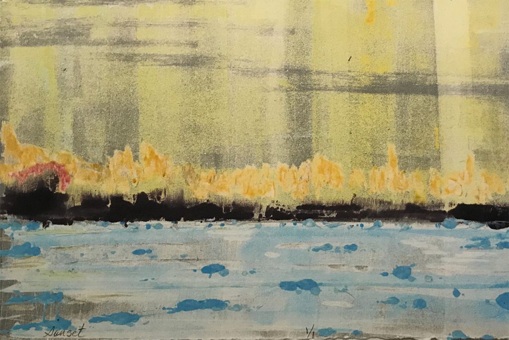 Artwork by Teri Croft, four-colormonotype, titled Sunset