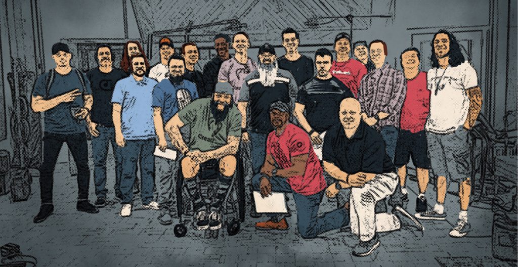 A group of veterans illustrated