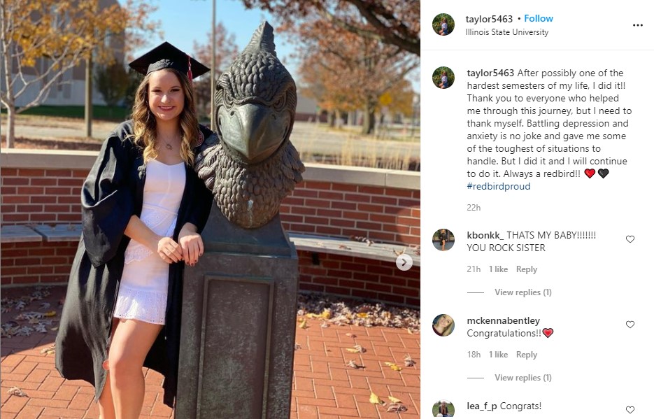Screenshot from an Instagram post featuring a graduating student.