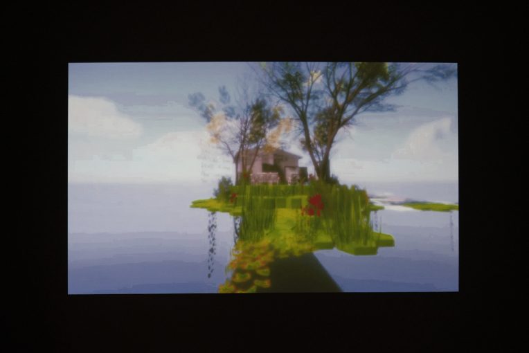 Installation view of Sargylana Cherepanova's Empty Spaces/Overgrown, 2020. Video game experience.