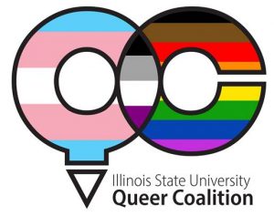 Q and C as a logo for Queer Coalition with the words Illinois State University Queer Coalition
