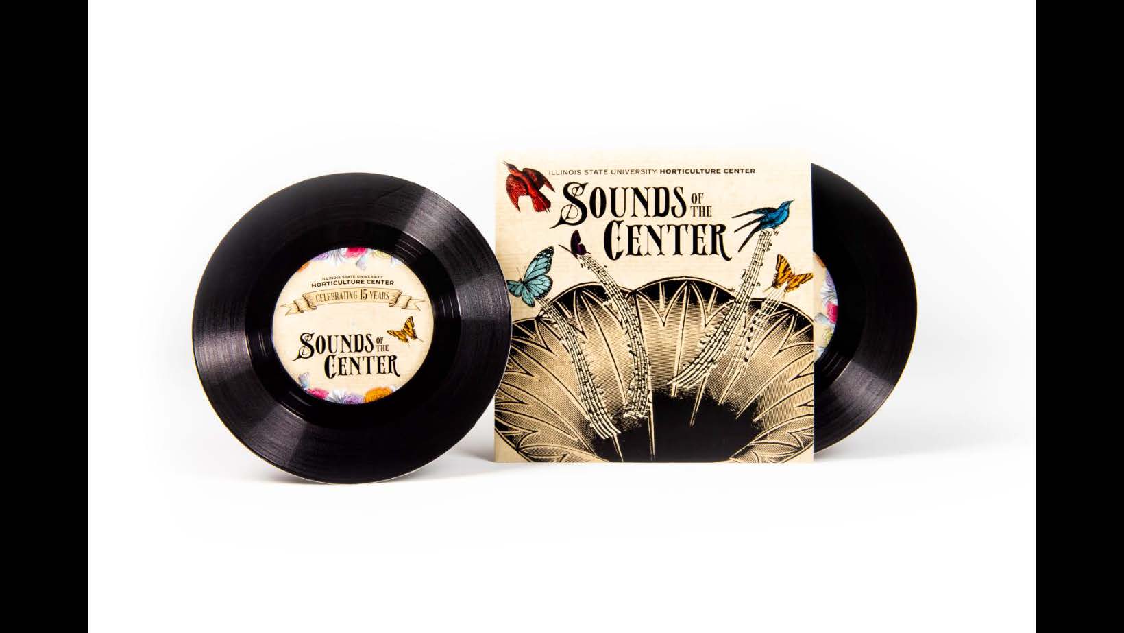 Marketing, Marketing on a Shoestring (Silver): Illinois State University Horticulture Center’s Sounds of the Center events marketing materials designed by Jeff Higgerson and Sean Thornton for the Illinois State University Horticulture Center. album and album cover