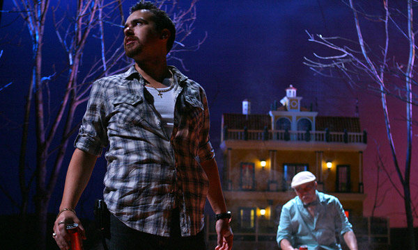 Carlo Garcia on stage in Chicago production of El Nogalar.