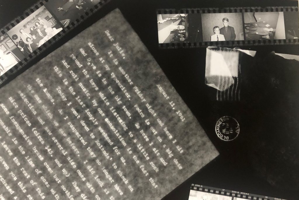 Photography by Toni DiPrima ‘22 (BFA Art) depicting film negatives and a letter to Julie light-sensitive photographic paper.