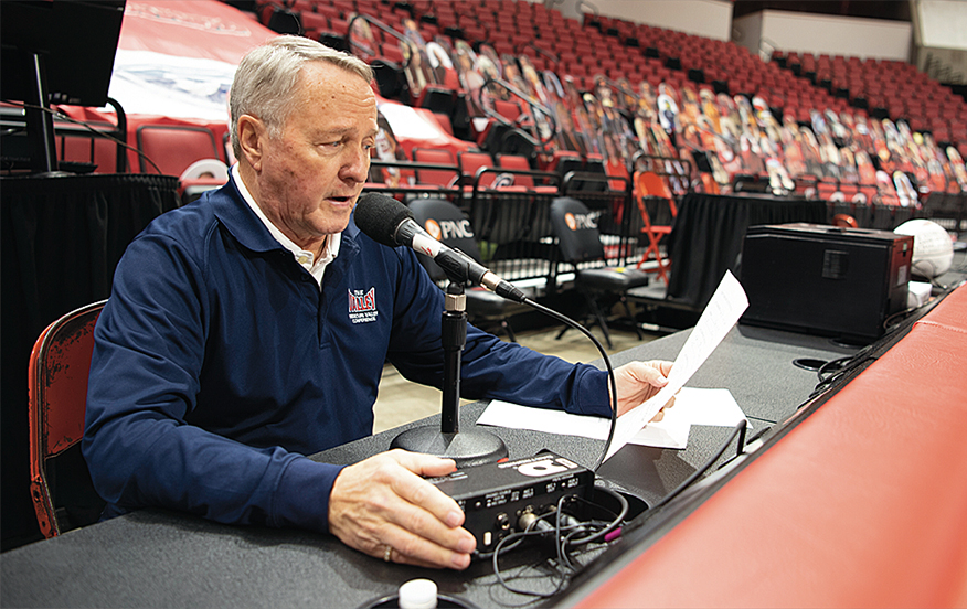 Dave Colee has spent nearly a quarter of a century as the public announcer for the women’s basketball games in Redbird Arena.