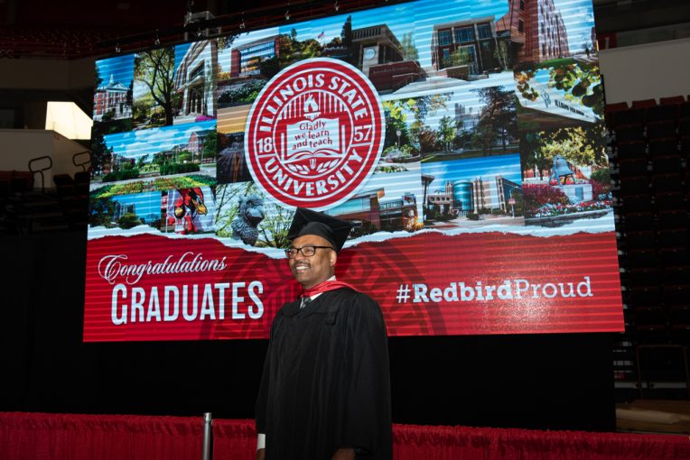 George Holloway Jr. of Bloomington, who finishes his MBA this spring, was among students to cross the stage on April 22.