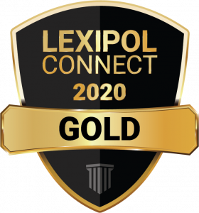 Logo: Black badge with gold band. Logo reads Lexipol Connect 2020 Gold