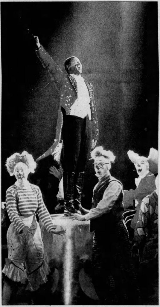  Ladies and gentlemen! Portrait of Johnathan Lee Iverson (1976-), ringmaster, Ringling Bros. and Barnum & Bailey Circus. Clipping from Courier-Post (Camden, New Jersey), April 13, 1999, page 39. https://www.newspapers.com/image/183655085