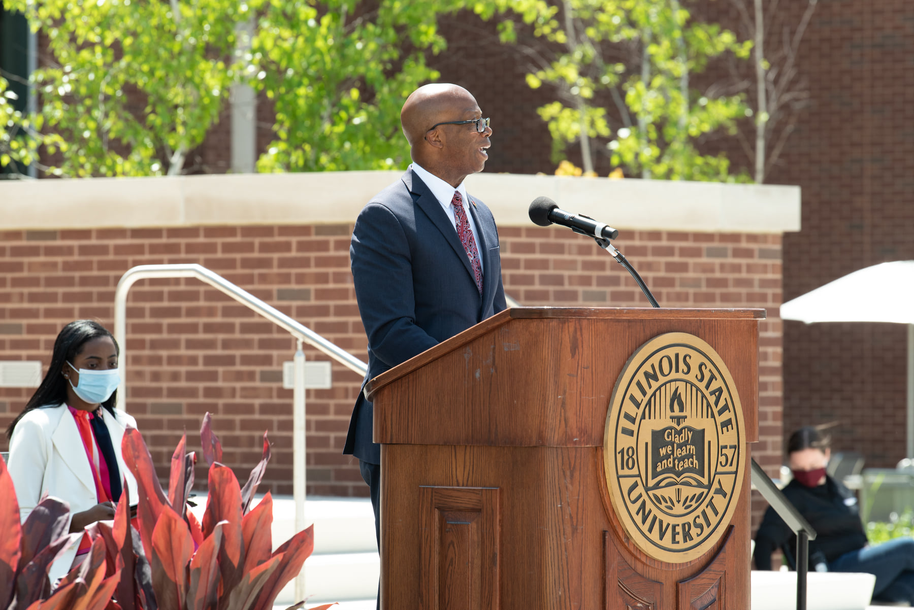 Vice President for Student Affairs, Dr Levester Johnson speaks at the dedication of the Bone Student Center.